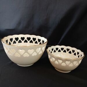 Lenox Heart Cutout Porcelain Bowls with Gold Trim